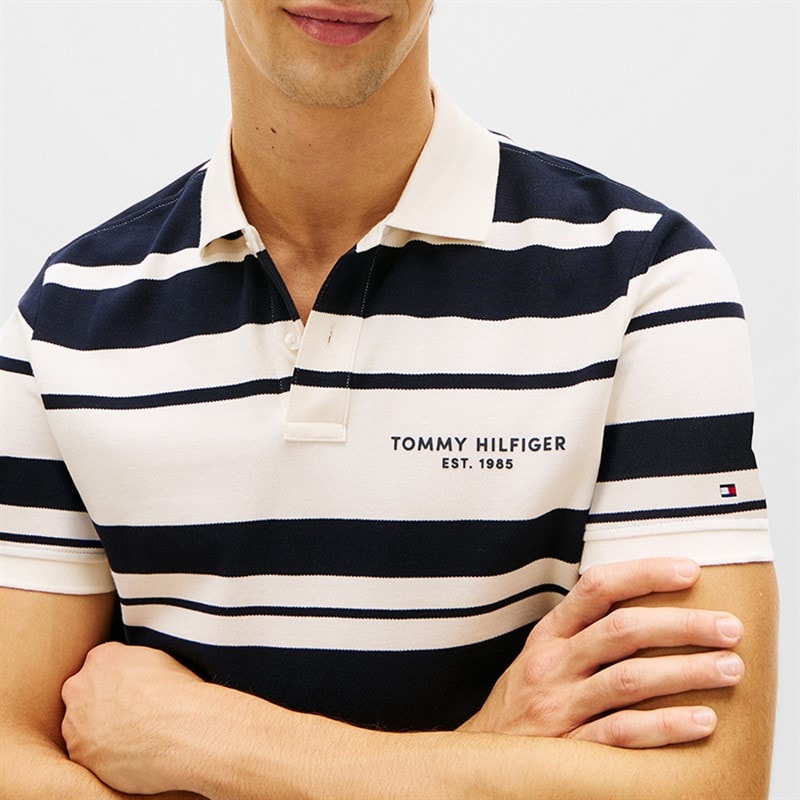 Tommy Hilfiger Koszulka koszulka polo z piki w wielokolorowe paski dla niego kolor Ivory Petal/Desert Sky – zdjęcie  4