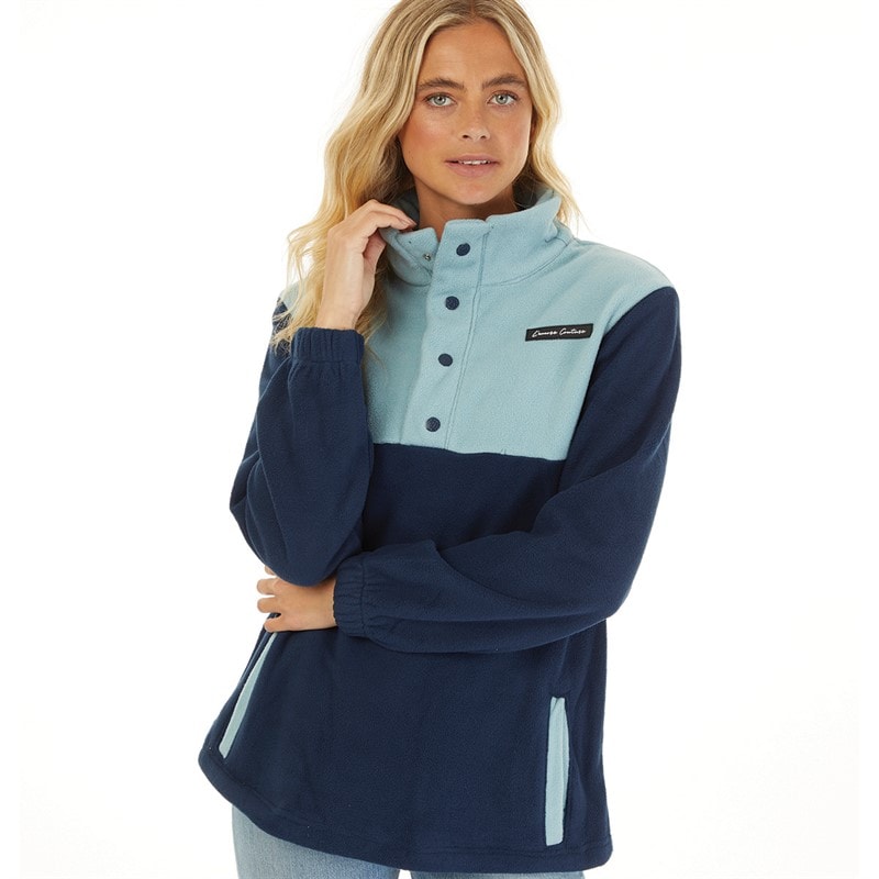 L'amore Couture Damen Scarlett Press Stud Neck Micro Fleecejacken Marine
