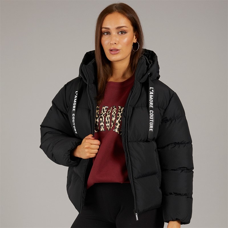 L'amore Couture Damen Rhode Island Kurze Steppjacke Schwarz - Bild 1