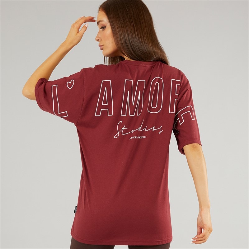 L'amore Couture Damen Norwalk Übergroßes T-Shirt Burgunderrot
