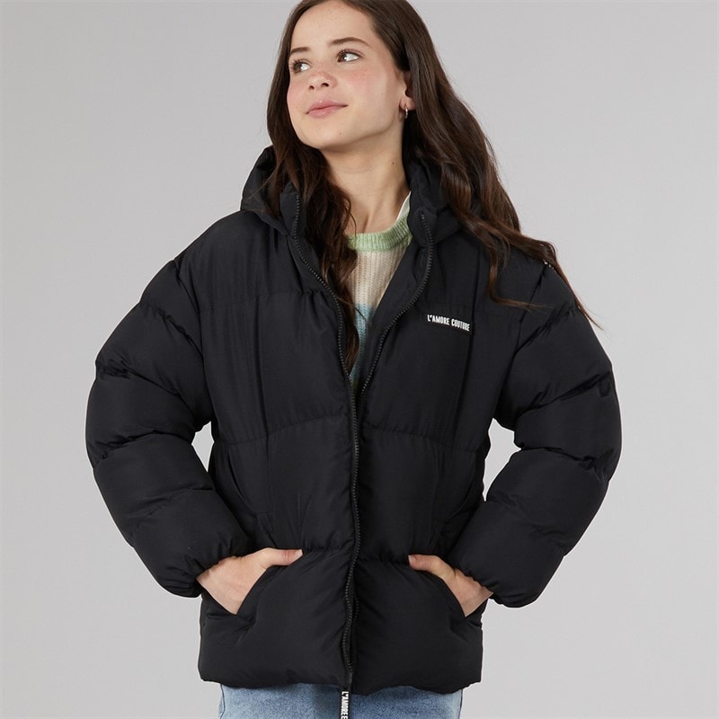 L'amore Couture Meisjes Riannon Island Korte Puffer Zwart