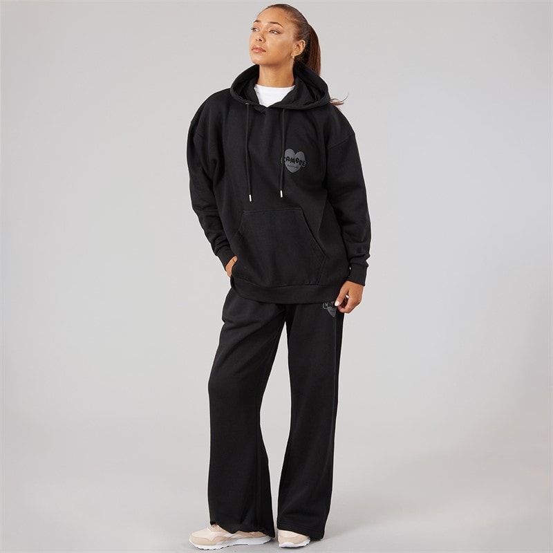 L'amore Couture Damen Brinas Hoodie Und Weites Bein Jogginghose Trainingsanzug Schwarz