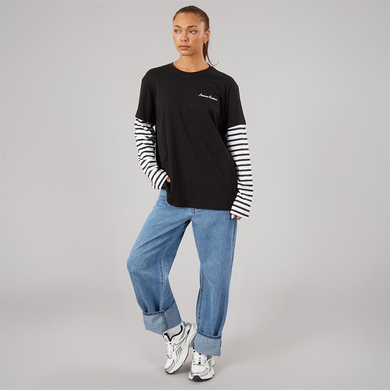 L'amore Couture Dames Cali 2 In 1 Lange Mouw T Shirt Zwart - Afbeelding 3