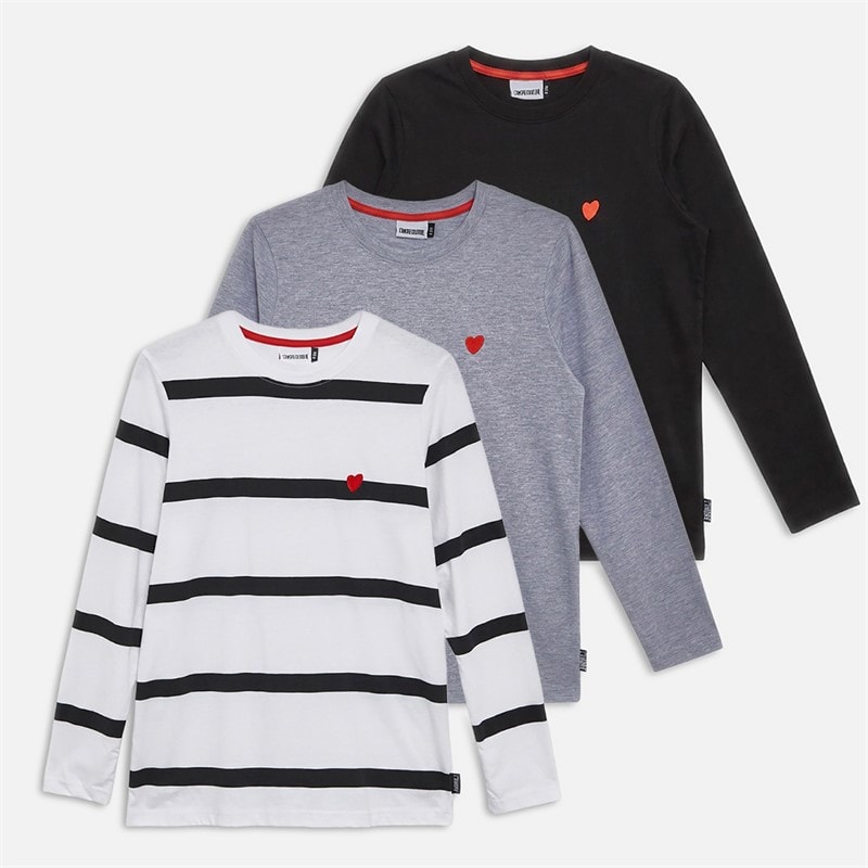 L'amore Couture lot de 3 T-shirts Manches Longues Esmeray Femme Rayures/Gris Clair Chiné Rayure, Lgm, Noir - Image 1