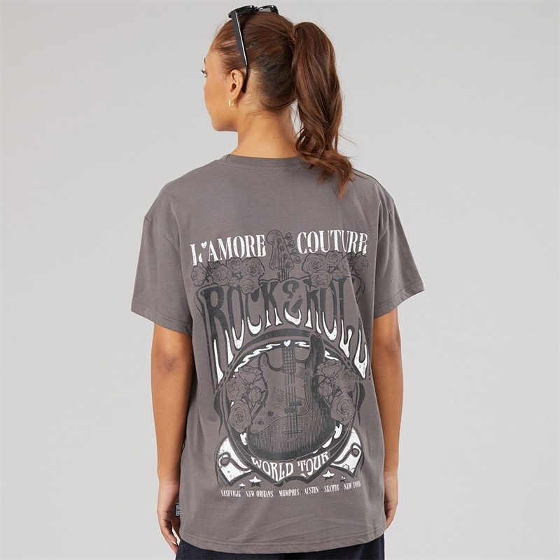 L'amore Couture Dames Sorrell Oversized T-shirt Charcoal - Afbeelding 1