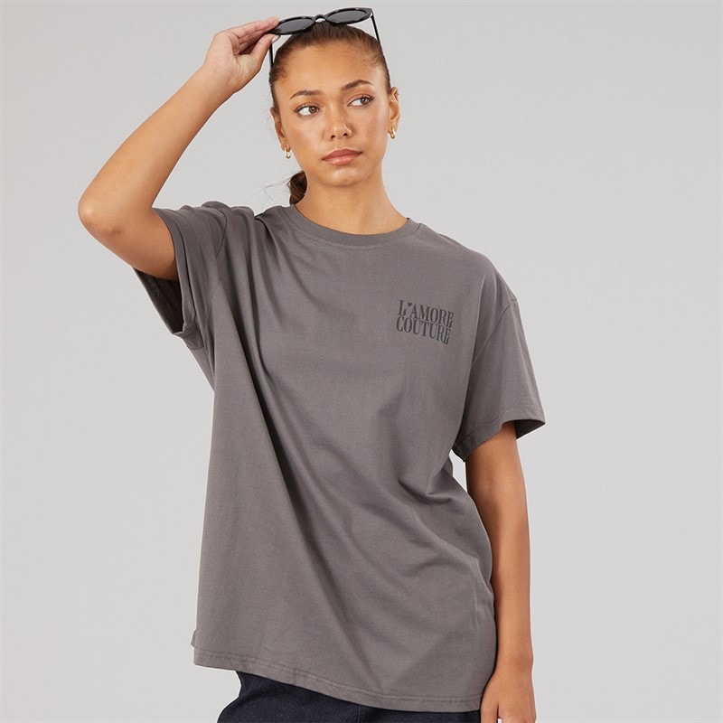 L'amore Couture Dames Sorrell Oversized T-shirt Charcoal - Afbeelding 2