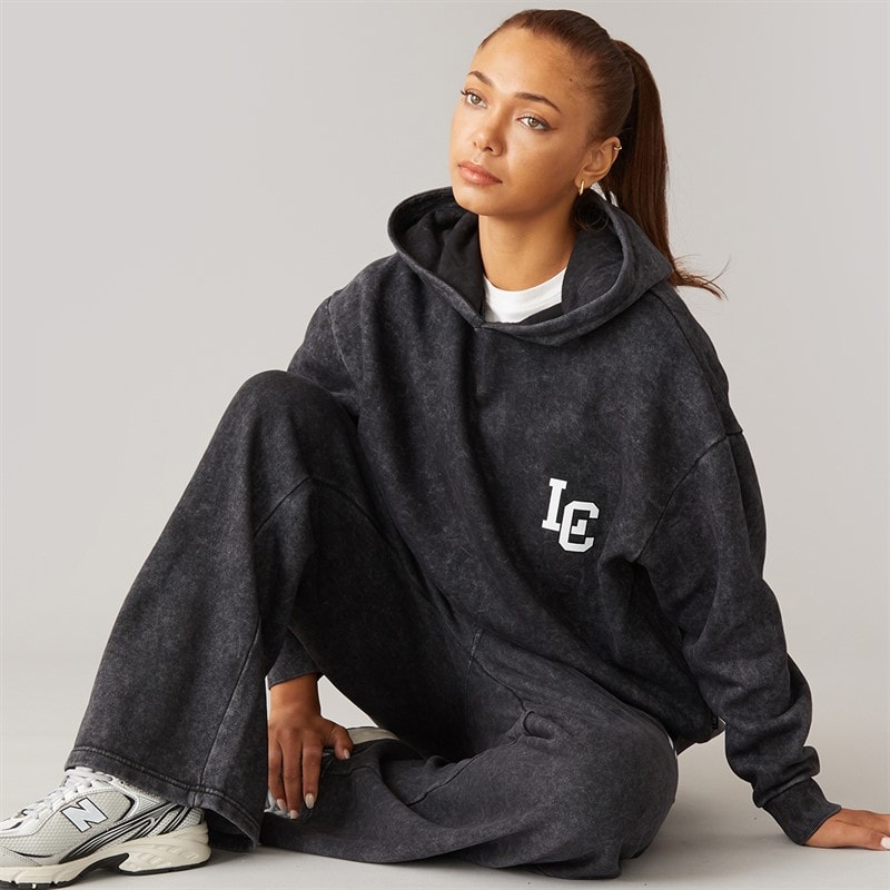 L'amore Couture Damen Benton Hoodie Und Weiter Bein Jogginghose Trainingsanzug Schwarz