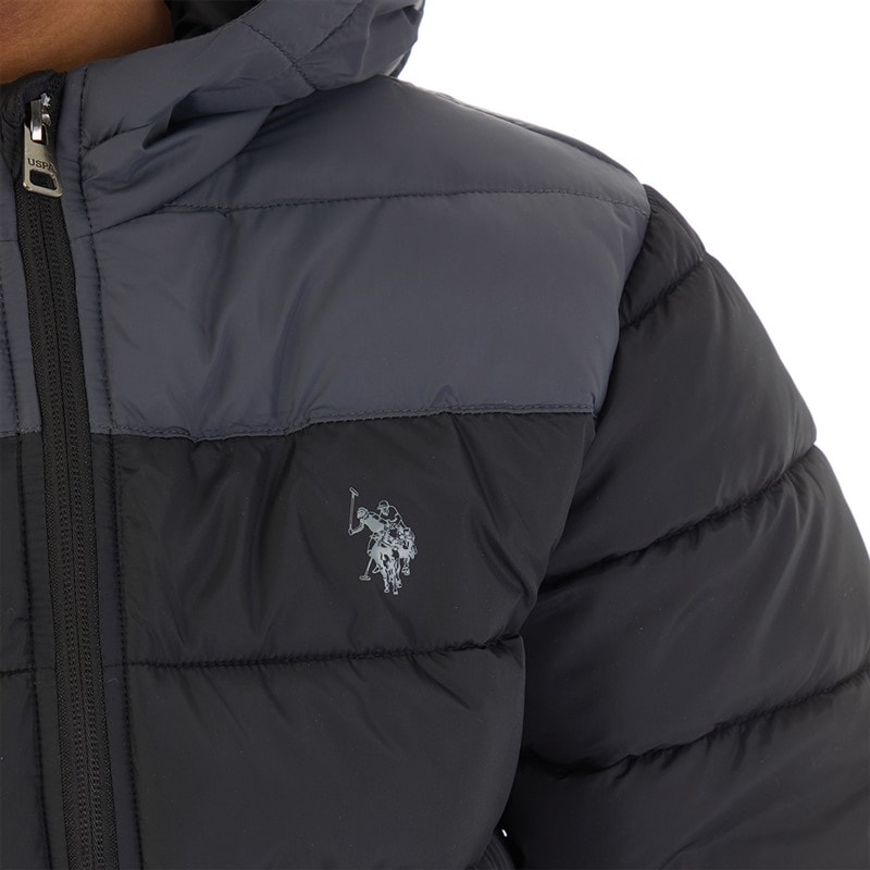 U.S. POLO ASSN. Jongens kleurblok juk puffer jas zwart - Afbeelding 3