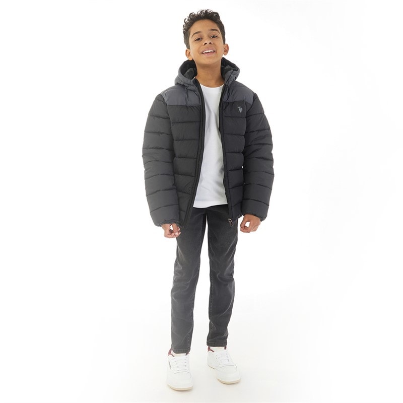 U.S. POLO ASSN. Jongens kleurblok juk puffer jas zwart - Afbeelding 4