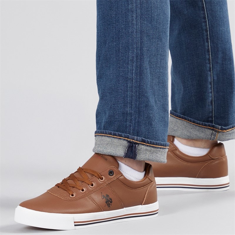 U.S. POLO ASSN. Heren Bobby PU Sneakers Tan / Marine PU - Afbeelding 1