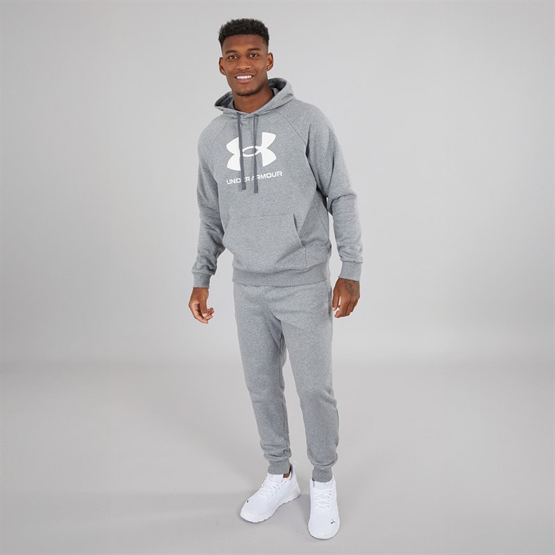 Under Armour Heren UA Rival Fleece Joggingbroek Castlerock Licht Heather/Wit - Afbeelding 4