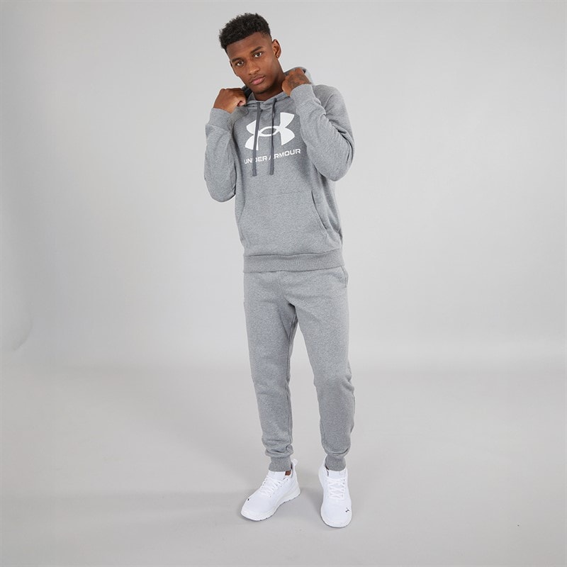 Under Armour Herensweatshirt UA Rival Fleece Logo Castlerock Licht Heather/Wit - Afbeelding 3