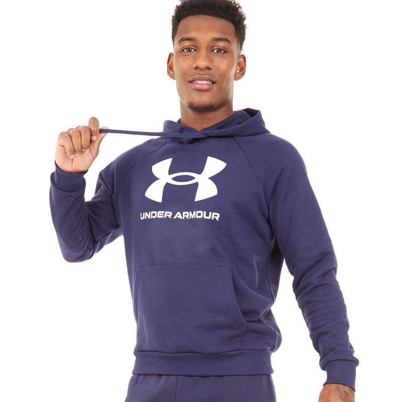 Under Armour Herren UA Rival Fleece Logo Hoodie Mitternachtsblau/wit - Afbeelding 3