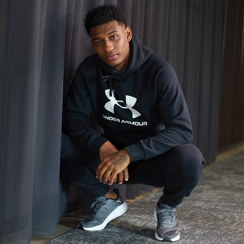 Under Armour Hoodie met Logo voor Heren UA Rival Fleece Zwart/Wit - Afbeelding 4