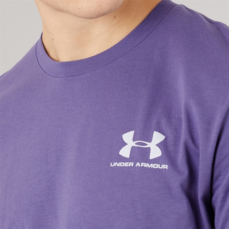 Under Armour Heren UA Sportstyle Linker Borst Korte Mouw T Shirt Purple Luxe/Wit - Afbeelding 3