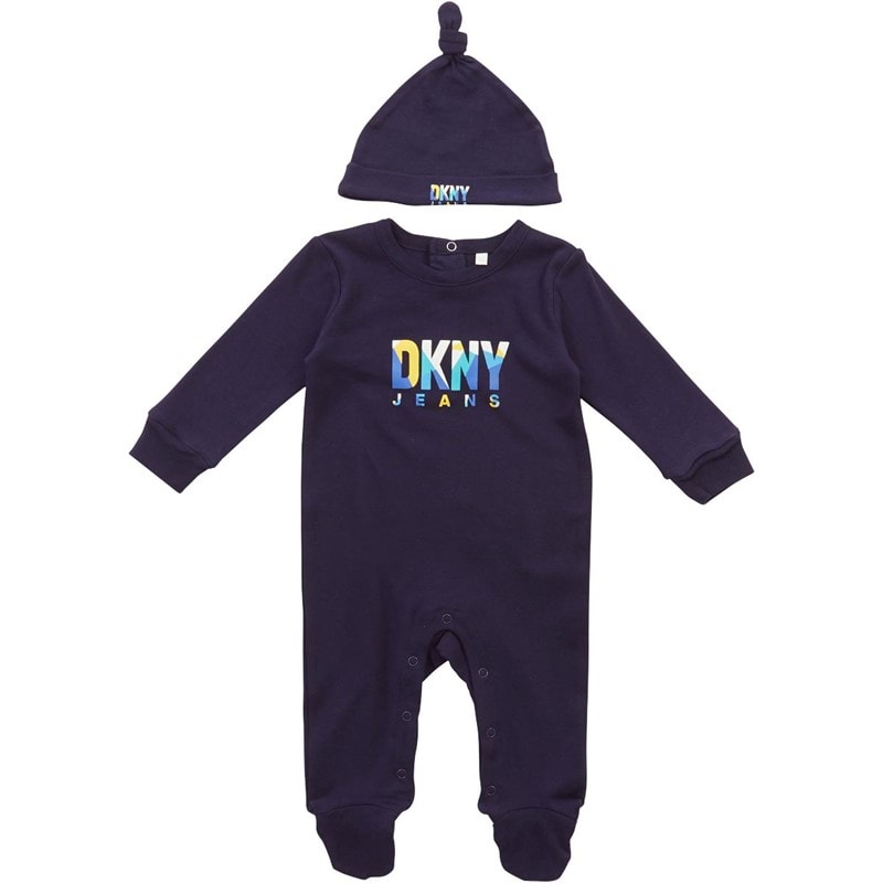 DKNY Jeans Jongens pyjamapak met knoopmuts set Navy - Afbeelding 1