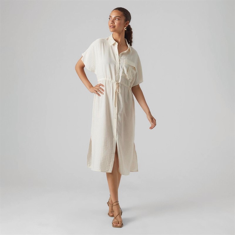 Vero Moda Dames Iris Korte Mouw Overhemd Jurk Gebroken Wit