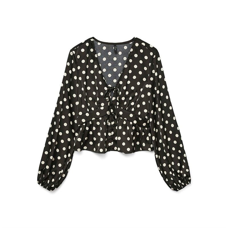 Vero Moda Dames Savana Lange Mouw V-Hals Top Zwart