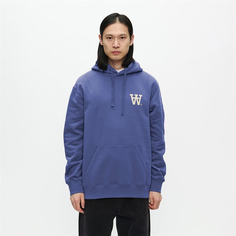 Wood Wood Heren Cass Borstprint Hoodie Skipper Blue - Afbeelding 1