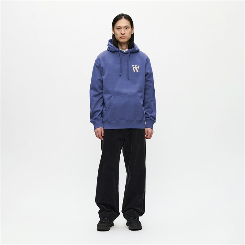 Wood Wood Heren Cass Borstprint Hoodie Skipper Blue - Afbeelding 2