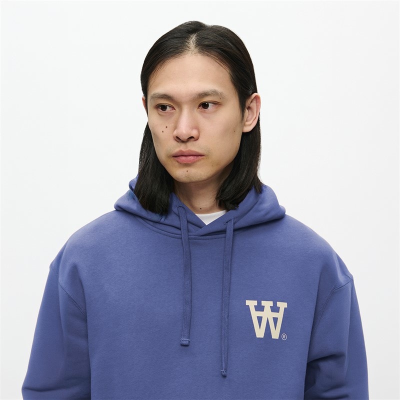 Wood Wood Heren Cass Borstprint Hoodie Skipper Blue - Afbeelding 4