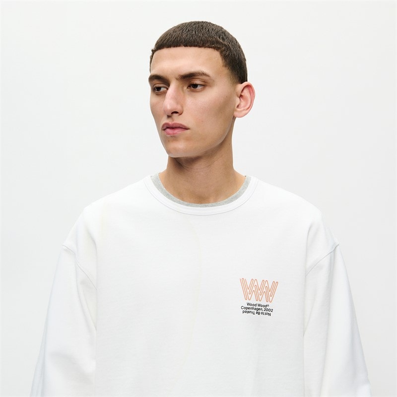 Wood Wood Heren Ryan Sweatshirt Bright White - Afbeelding 4