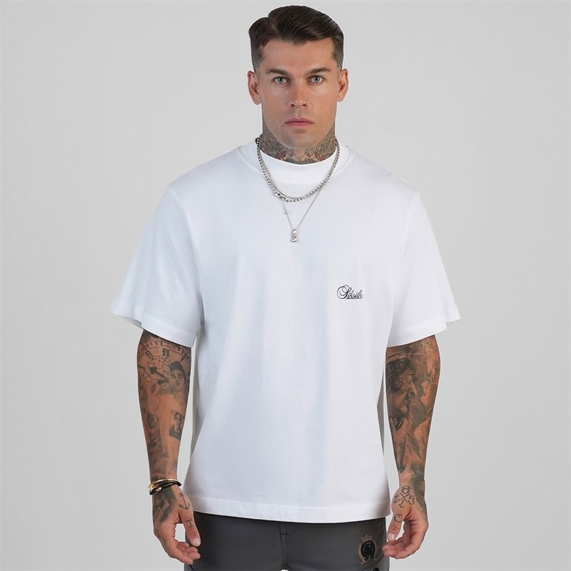 SikSilk Heren Oversized T-shirt Wit - Afbeelding 1