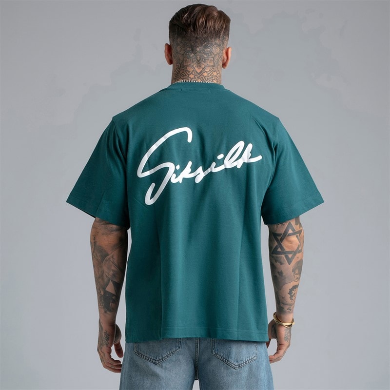 SikSilk Heren Script T-shirt Groen