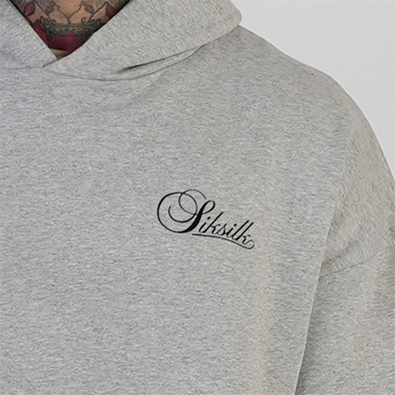 SikSilk Heren Essentiële Hoodie Grey Marl - Afbeelding 2