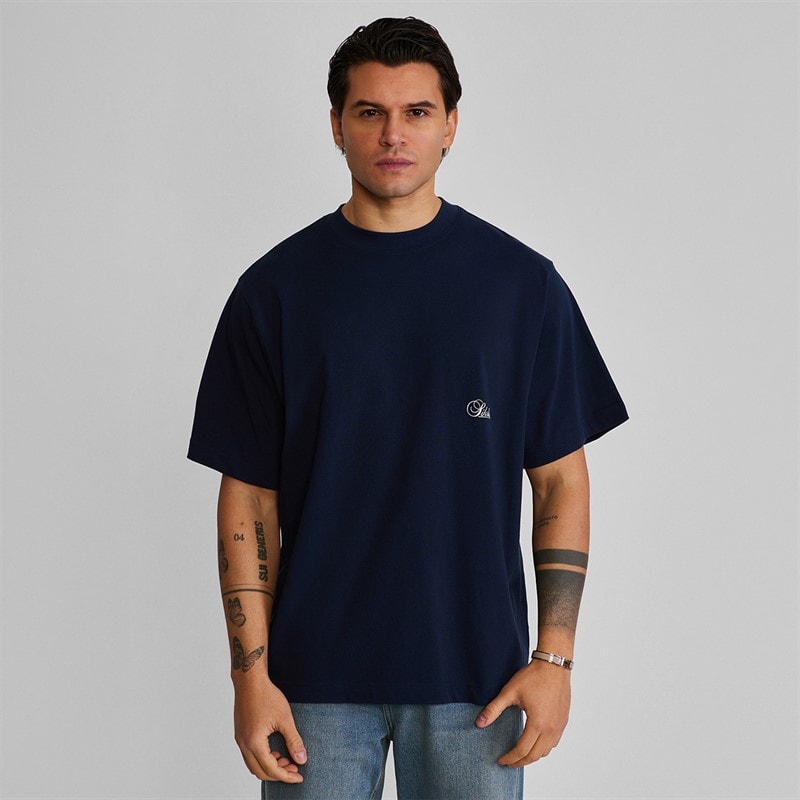 SikSilk Heren Oversized T-shirt Navy - Afbeelding 1