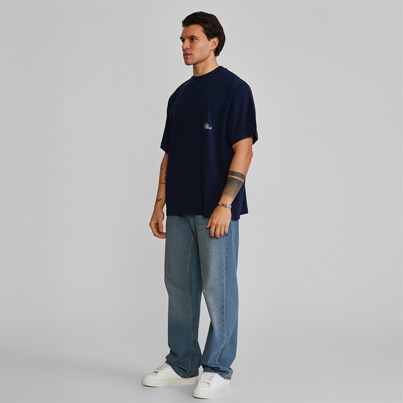SikSilk Heren Oversized T-shirt Navy - Afbeelding 4
