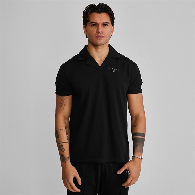 SikSilk Heren Polo Shirt En Korte Broek Set Zwart - Afbeelding 3