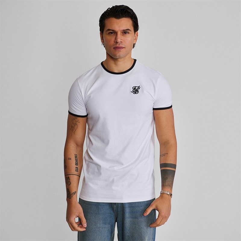 SikSilk Heren Ringer T-shirt Wit/Zwart