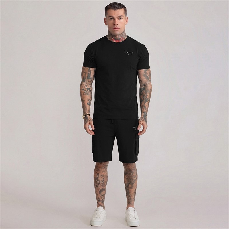 SikSilk T-shirt i spodenki dla niego kolor Czarny – zdjęcie  5