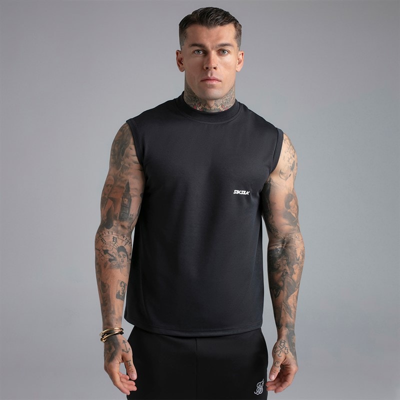 SikSilk Heren mouwloos T-shirt Zwart