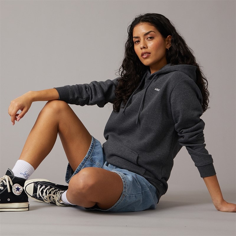 JJXX Damen Abbie Hoodie Dunkelgrau Melangeprint/Weiß JJXX Logo Dark Grey Melangeprint:White Jjxx Logo - Bild 4