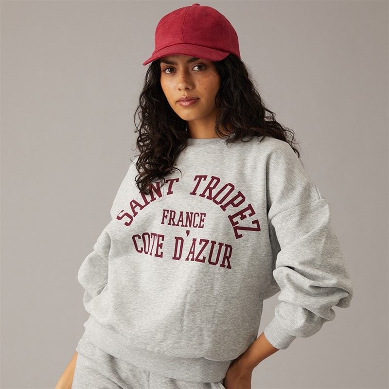JJXX Dames Merle Crew Sweatshirt Lichtgrijs Melange Print Saint Tropez