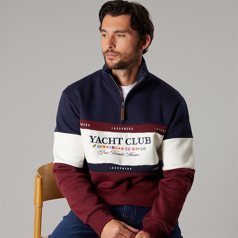 Lagooners Heren Exmouth Funnel Neck Sweat undy Navy/Burg - Afbeelding 1