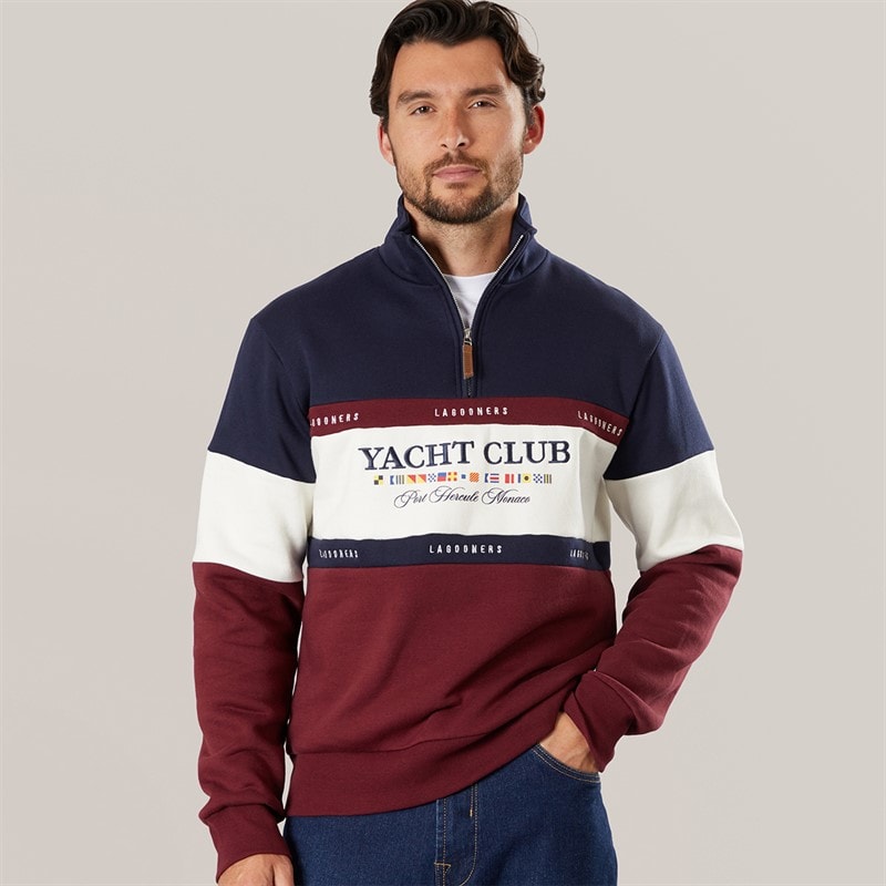 Lagooners Heren Exmouth Funnel Neck Sweat undy Navy/Burg - Afbeelding 2