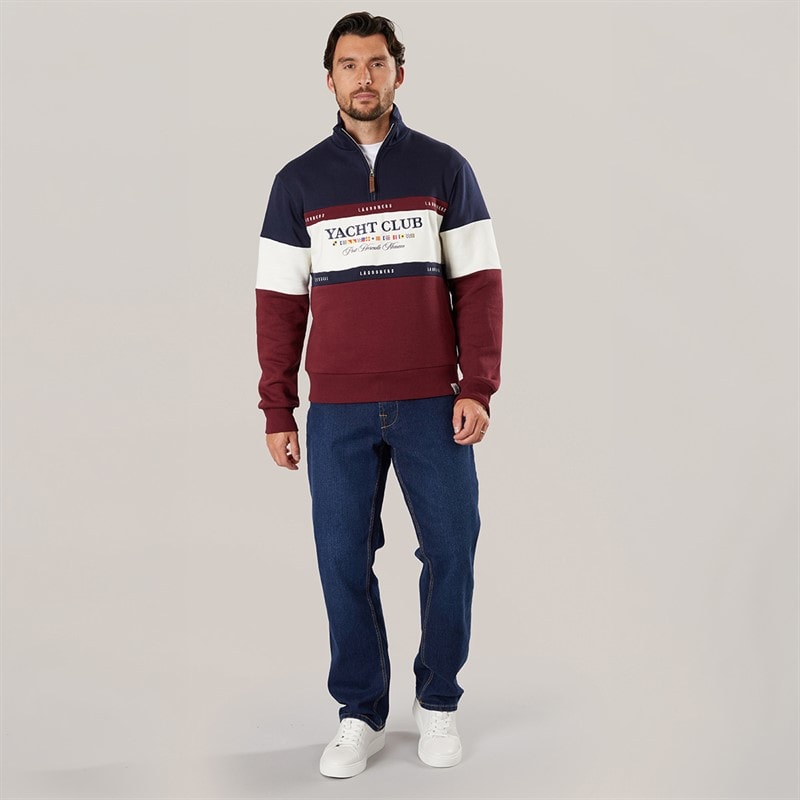 Lagooners Heren Exmouth Funnel Neck Sweat undy Navy/Burg - Afbeelding 4