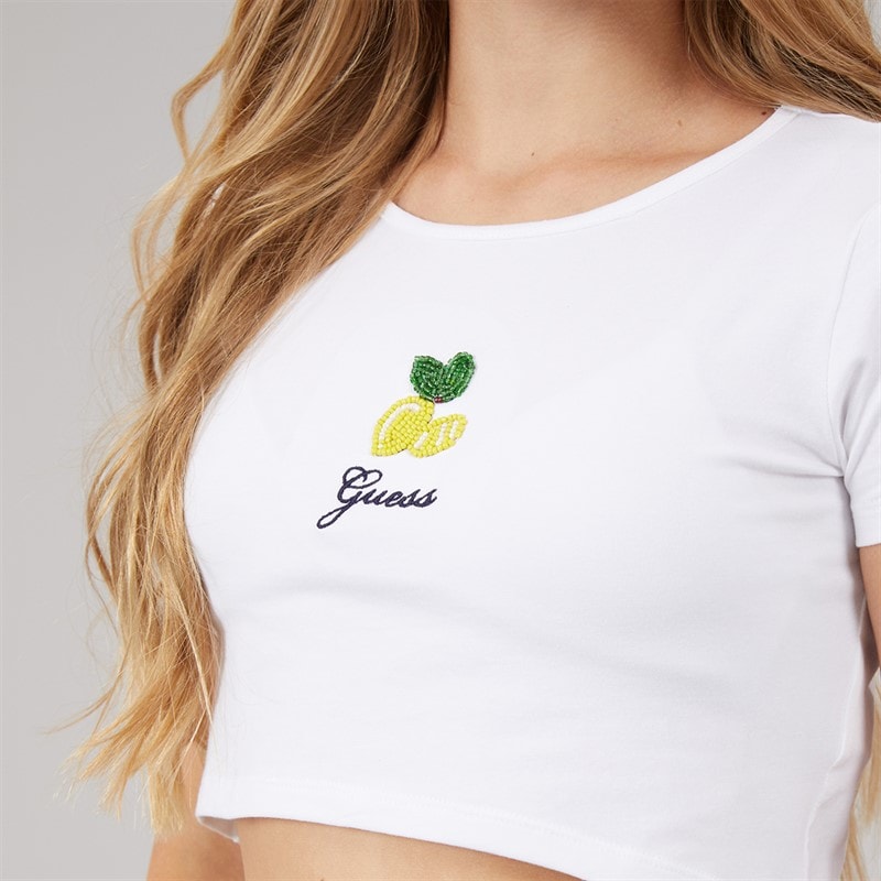 Guess Crop T-shirt dla dziewczynki kolor Pure White – zdjęcie  3