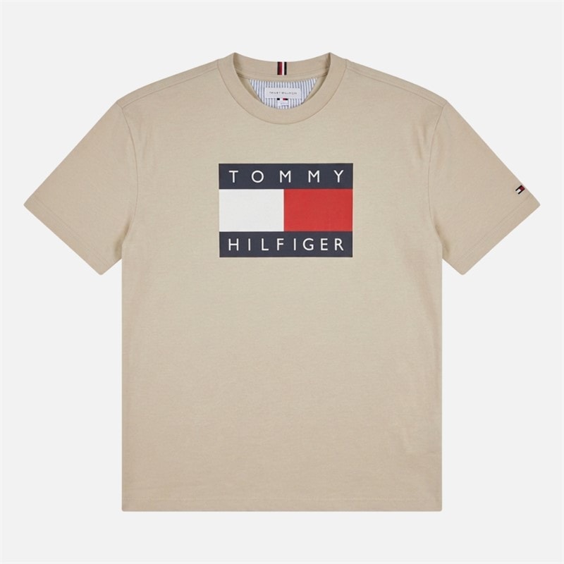 Tommy Jeans Chłopcy heritage koszulka z nadrukiem flagi - Classic Beige