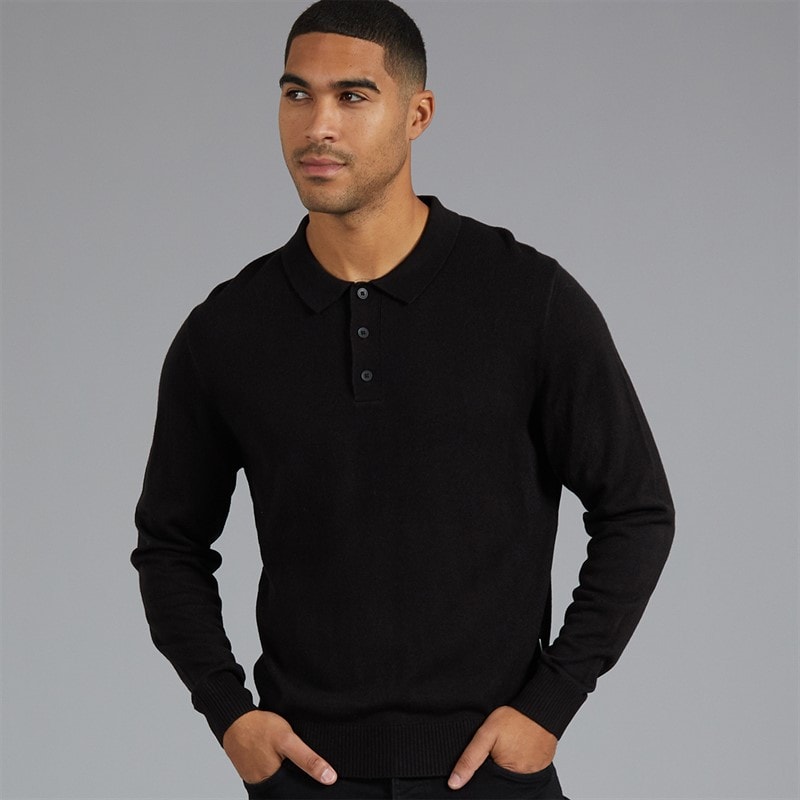 JJ REBEL Herren - Archie Strick-Poloshirt - Schwarz