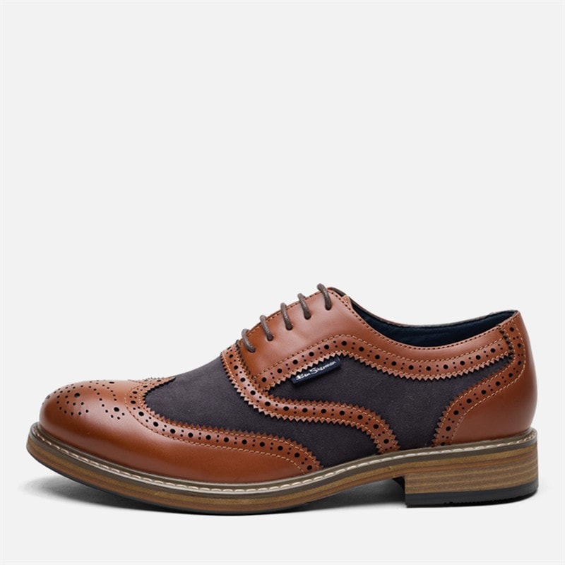 Ben Sherman Herren - Terrence Oxford Brogue Schuhe - Tan Burnish/Navy