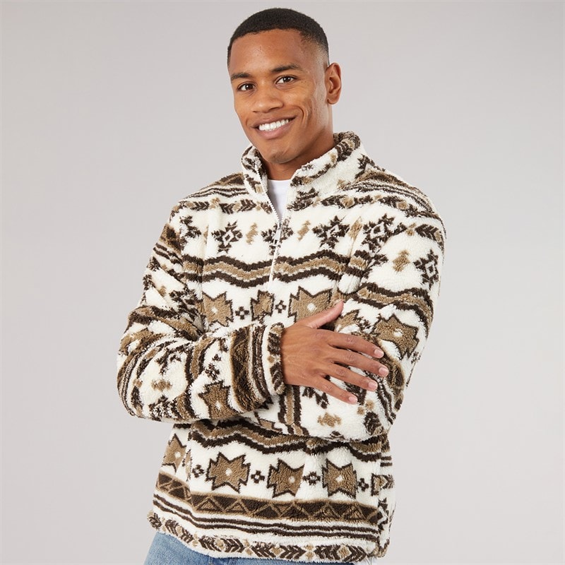 Brave Soul Mężczyźni polar lykins z suwakiem do 1/4 - Cream/Multi