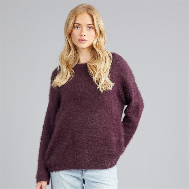 Brave Soul Pull Gardena duveteux à col rond femmes - Plum