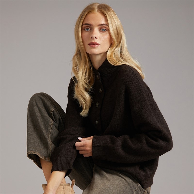 Brave Soul Cardigan boutonné en maille femmes - Chocolate