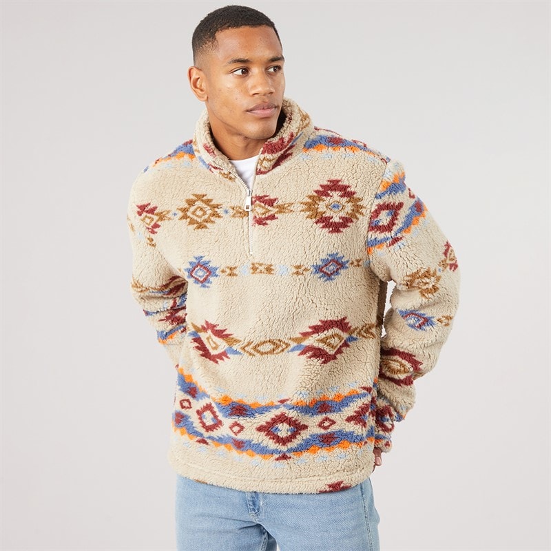 Brave Soul Mężczyźni sweter Armin z suwakiem 1/4 - Cream/Multi