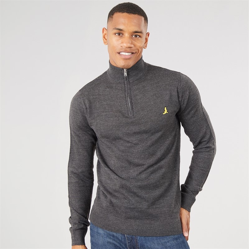 Brave Soul Pull côtelé Georgie à fermeture éclair 1/4 hommes - Dark Charcoal Marl