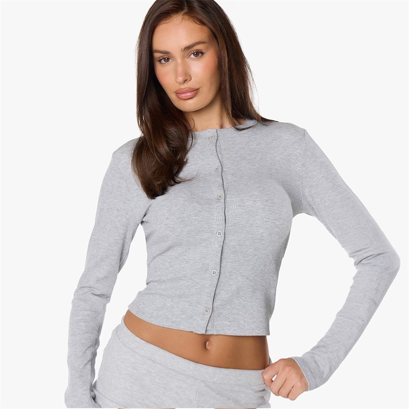 Closure London Top côtelé boutonné femmes - Grey Marl